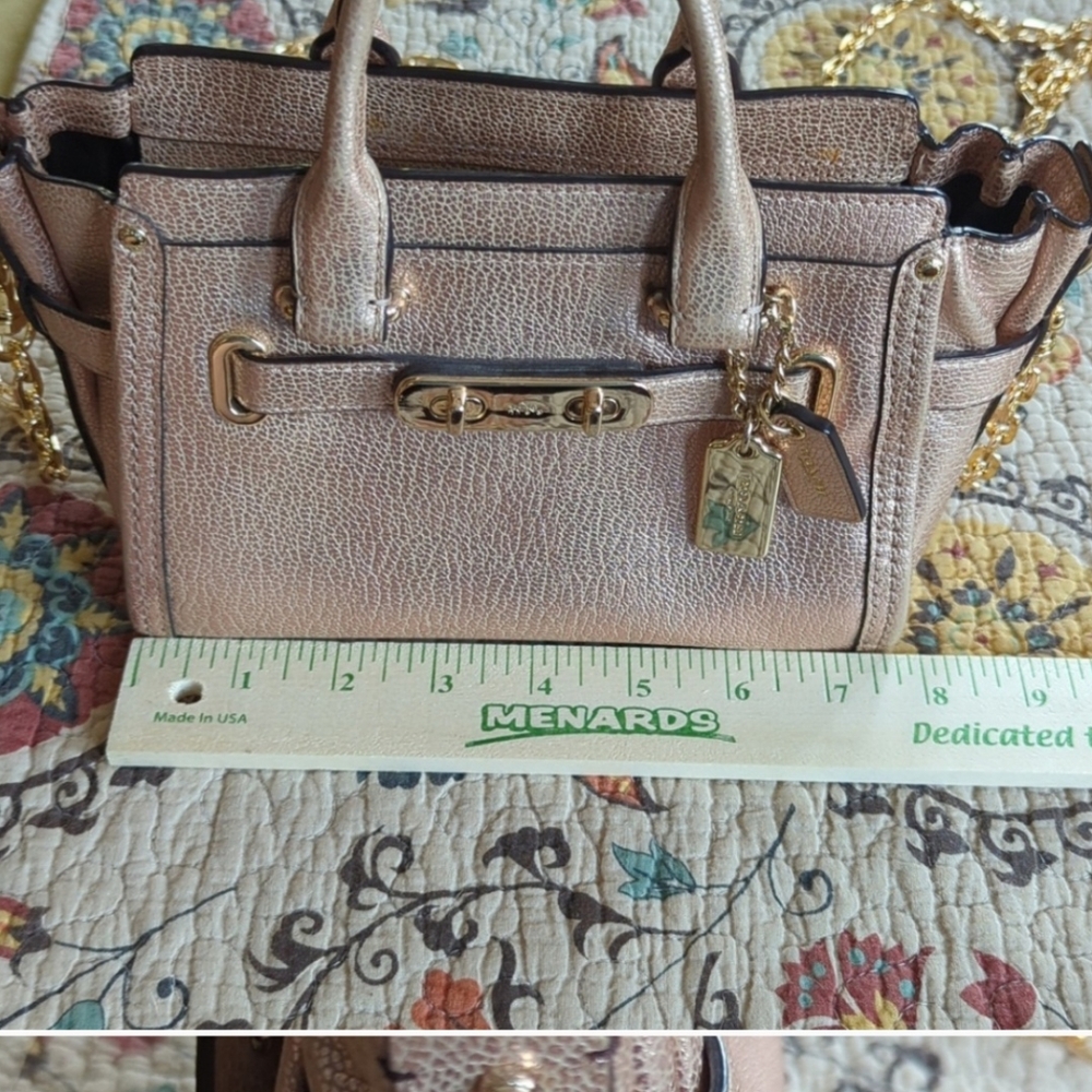 Gold Structured Leather Satchel with Metal Accents